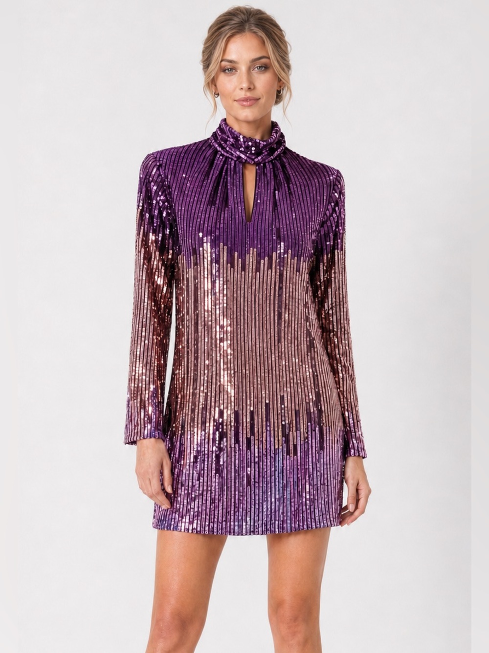 Kate Spade Ombre Sequin Mini Dress Size 00 Purple Pink Long Sleeve Cocktail Chic